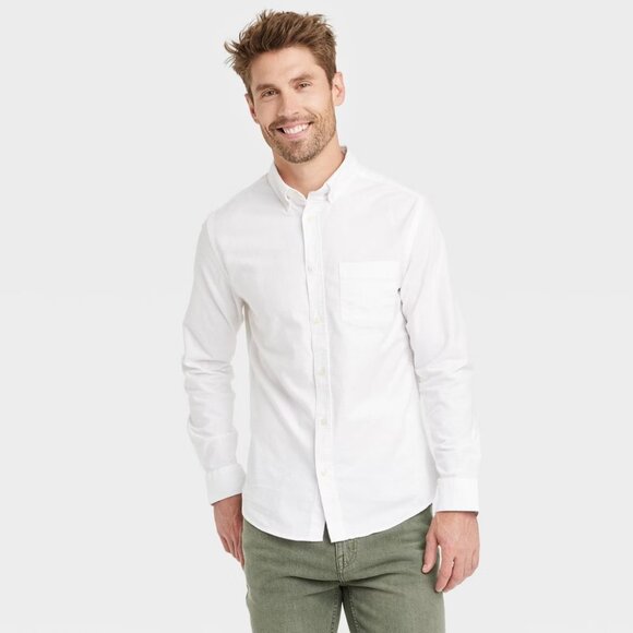 NEW Mens Every Wear Long Sleeve Oxford Button-Down Shirt Goodfellow & Co White L - Picture 1 of 6